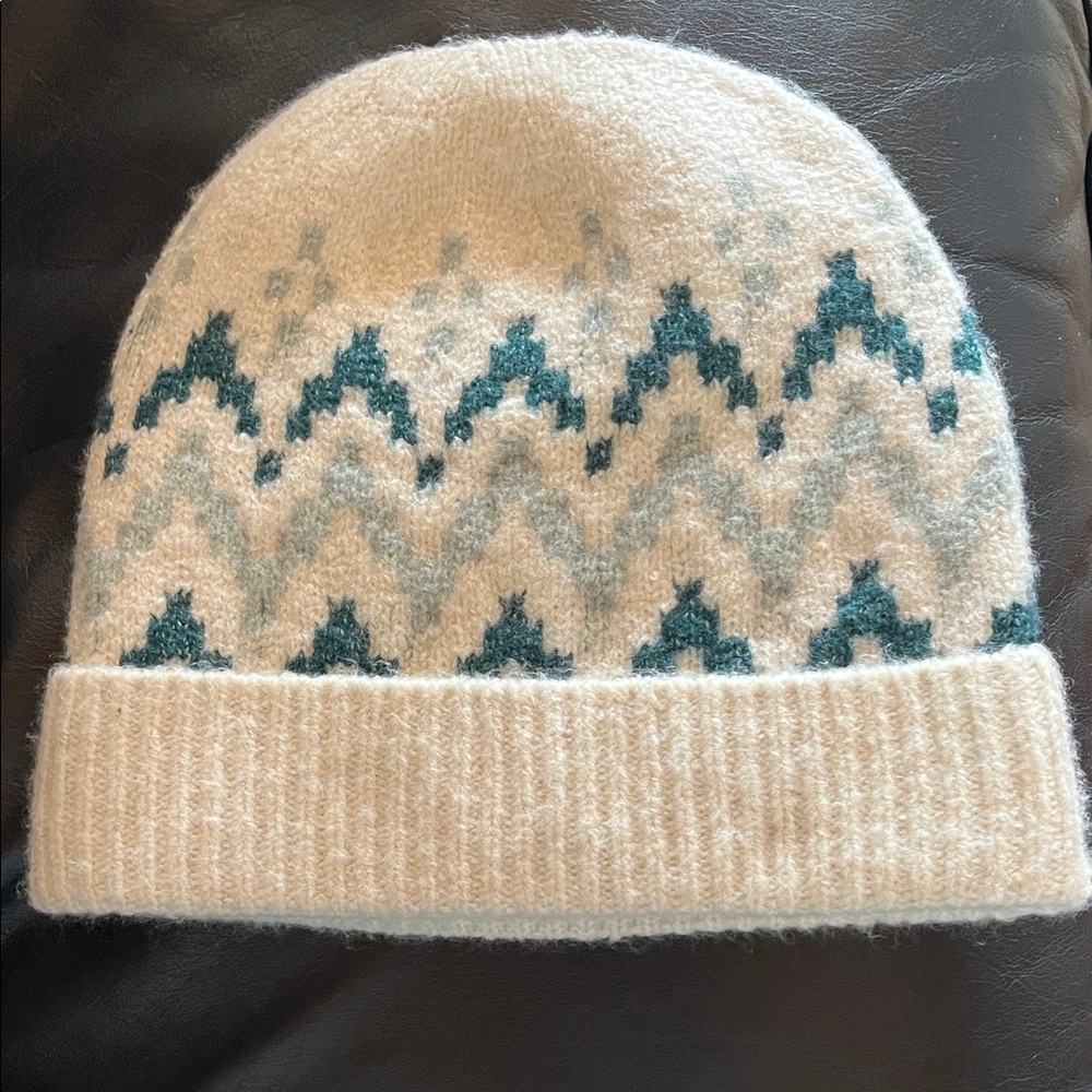 NWOT Rachel Zoe Cream and Teal Knit Hat